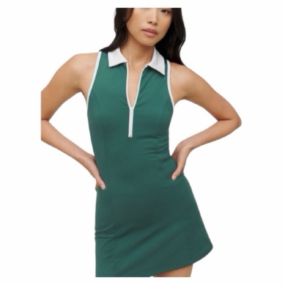 Reformation Green and White Mini Polo Dress